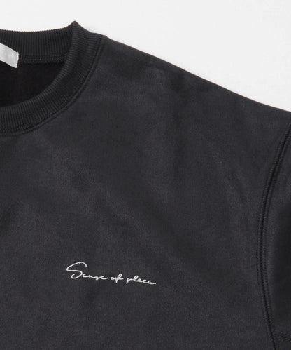 刺繡仿麂皮圓領衛衣