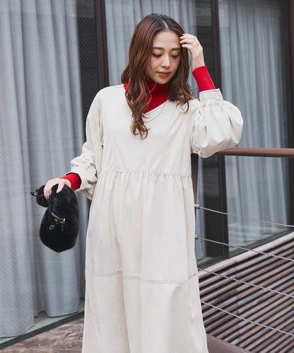 前後兩穿仿桃皮絨拼接連衣裙