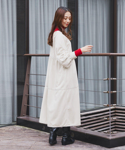 前後兩穿仿桃皮絨拼接連衣裙