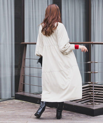 前後兩穿仿桃皮絨拼接連衣裙