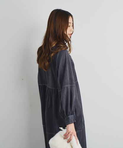 前後兩穿仿桃皮絨拼接連衣裙