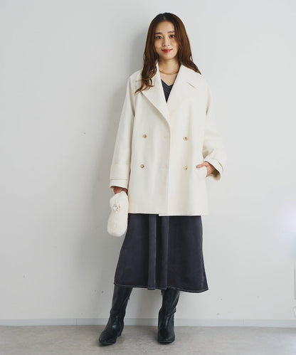 前後兩穿仿桃皮絨拼接連衣裙