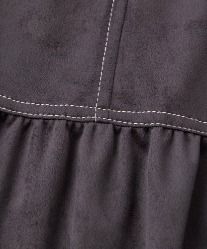 前後兩穿仿桃皮絨拼接連衣裙