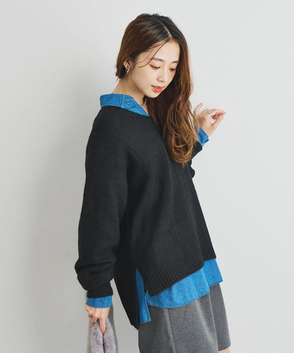 人氣單品・柔軟輕盈穿著感受 仿犛牛絨V領針織衫