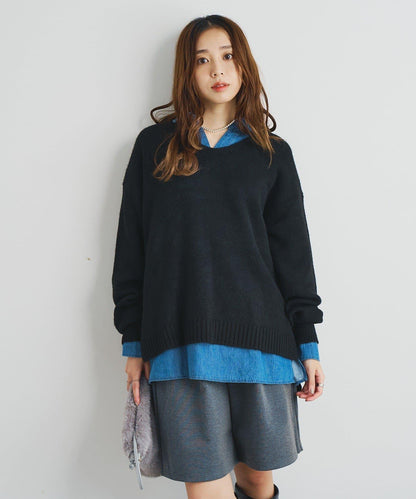 人氣單品・柔軟輕盈穿著感受 仿犛牛絨V領針織衫