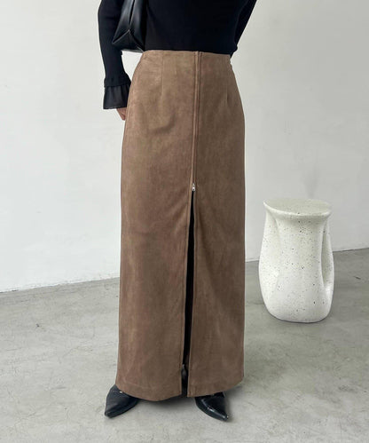 麂皮拉鍊半身裙