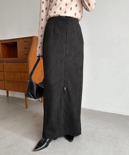 麂皮拉鍊半身裙