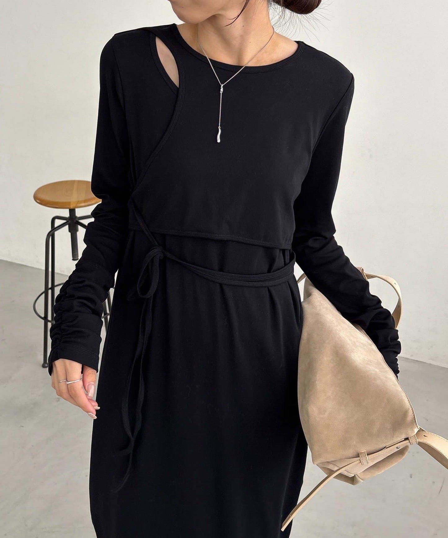 【CAPRICIEUX LE'MAGE】拼接不對稱連衣裙