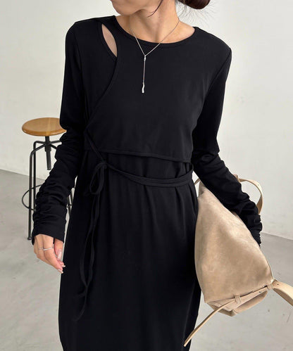 【CAPRICIEUX LE'MAGE】拼接不對稱連衣裙