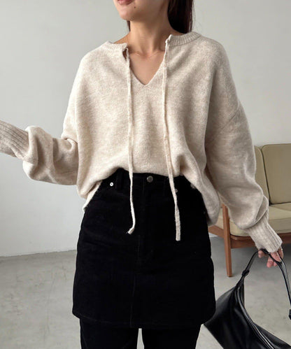 【前後兩穿】柔軟蓬鬆兩穿V領針織衫