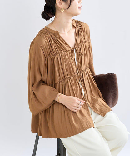 【2WAY款式】抽繩褶皺斜紋襯衫