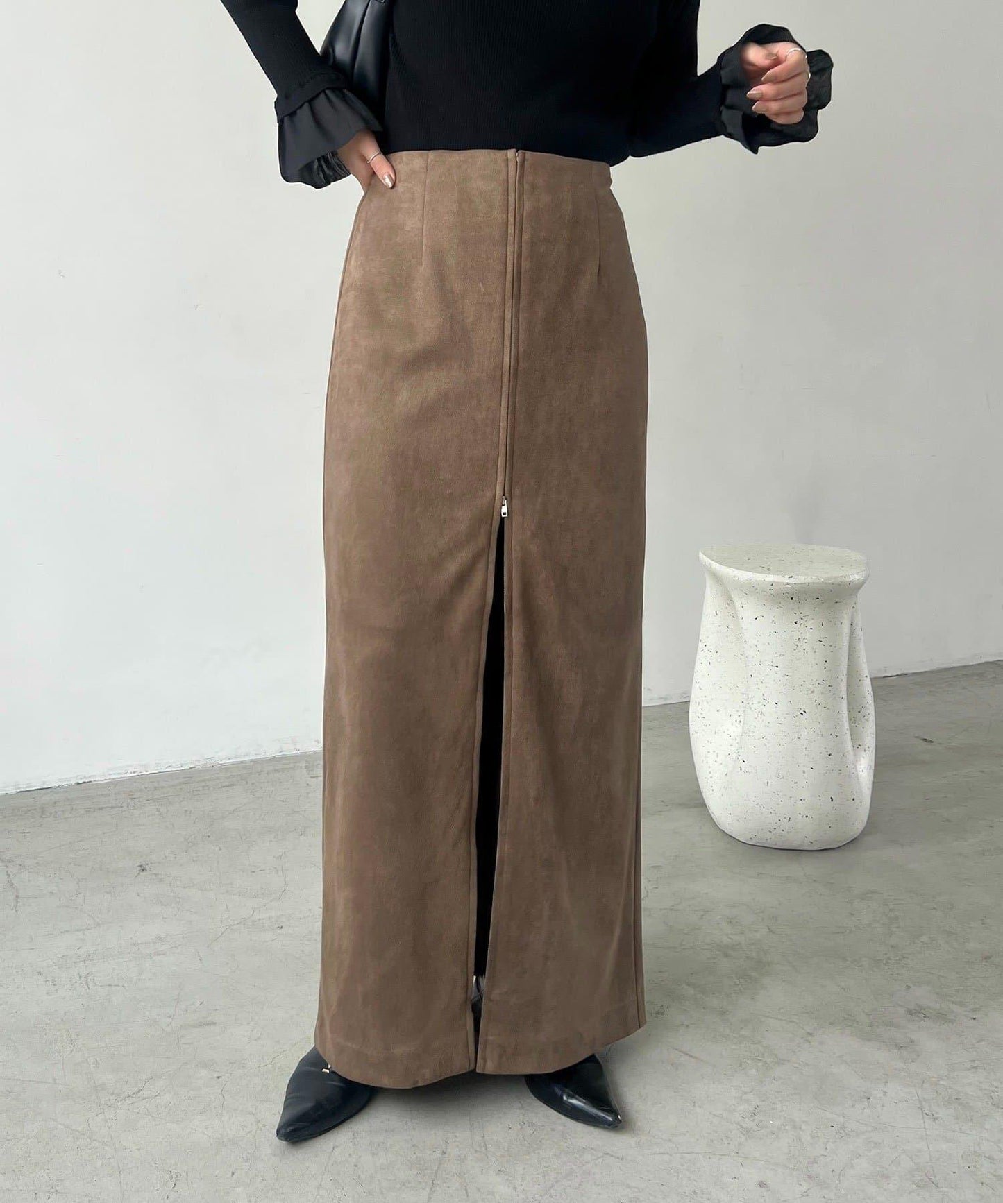 麂皮拉鍊半身裙