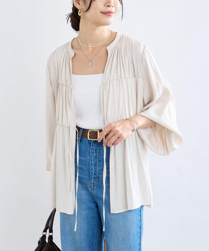 【2WAY款式】抽繩褶皺斜紋襯衫