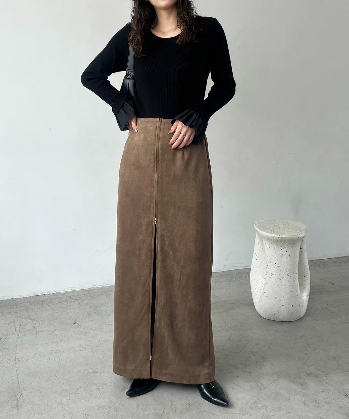 麂皮拉鍊半身裙