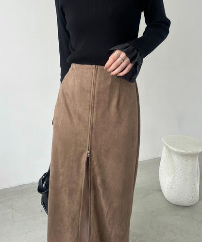 麂皮拉鍊半身裙