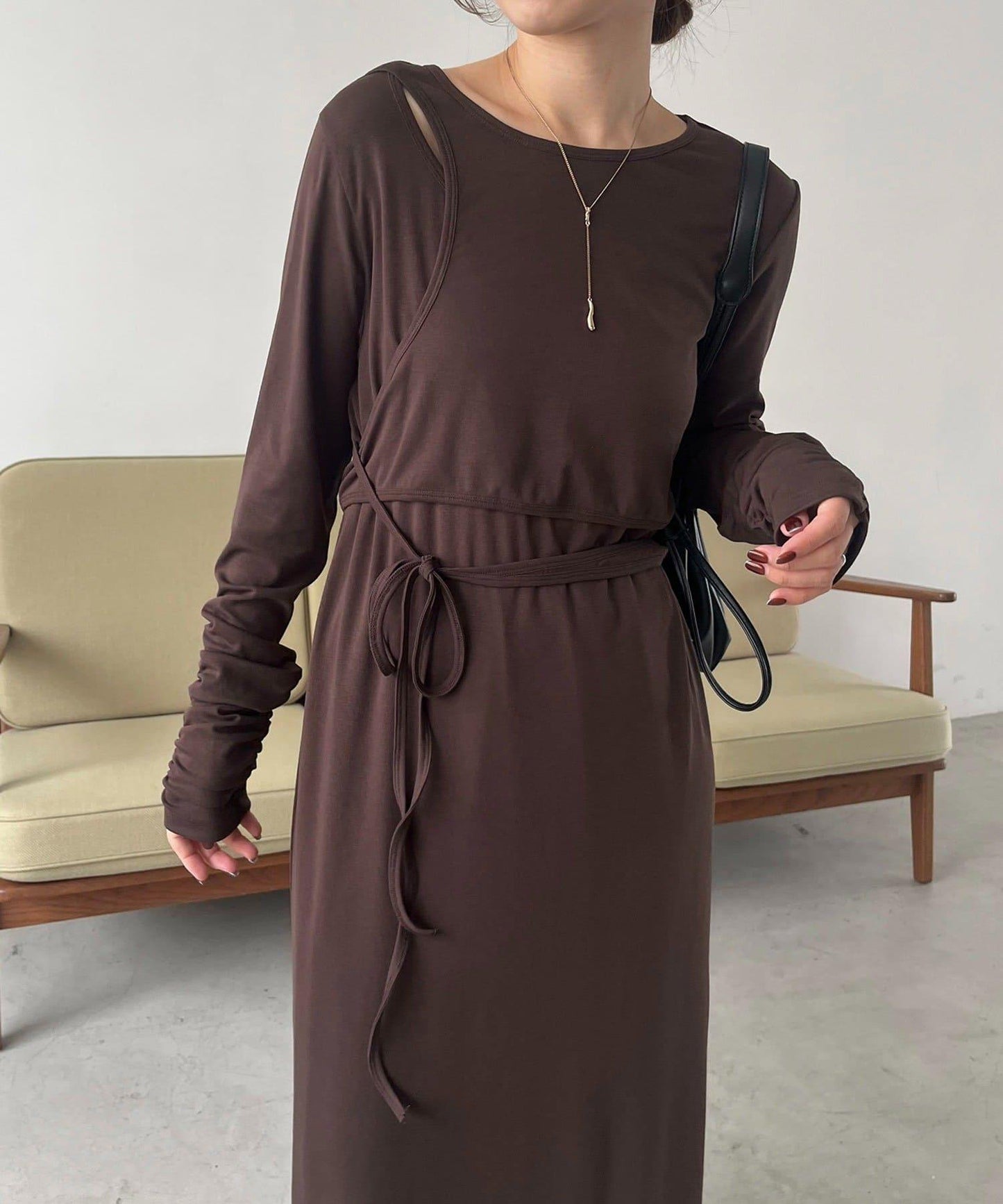 【CAPRICIEUX LE'MAGE】拼接不對稱連衣裙