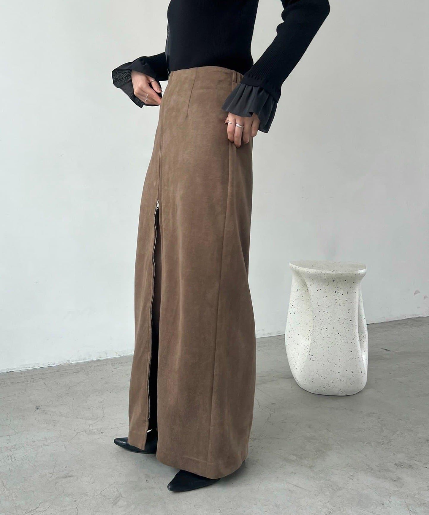 麂皮拉鍊半身裙