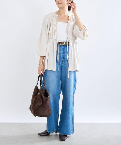 【2WAY款式】抽繩褶皺斜紋襯衫