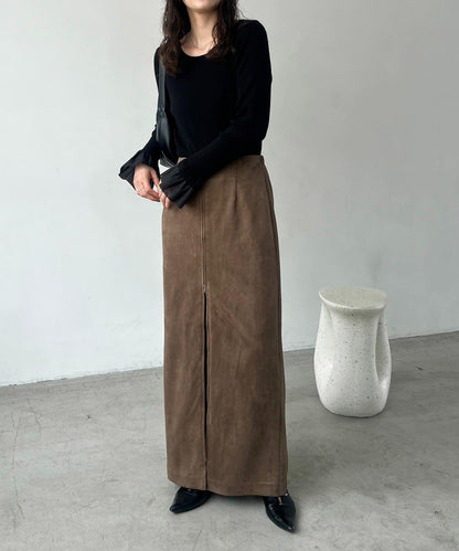 麂皮拉鍊半身裙