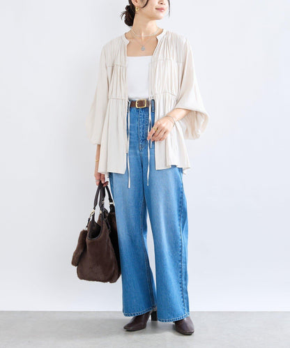 【2WAY款式】抽繩褶皺斜紋襯衫