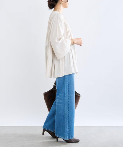【2WAY款式】抽繩褶皺斜紋襯衫