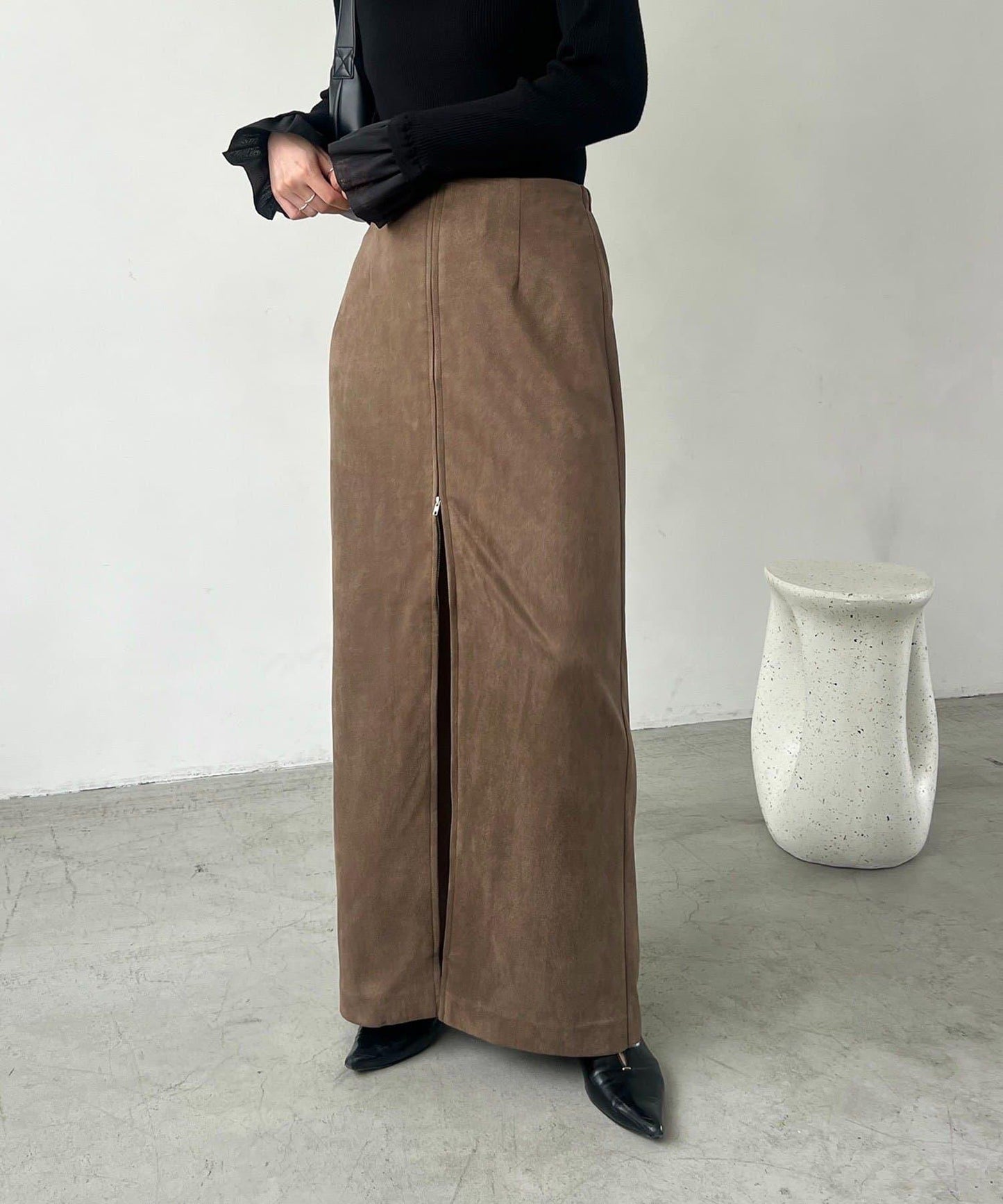 麂皮拉鍊半身裙