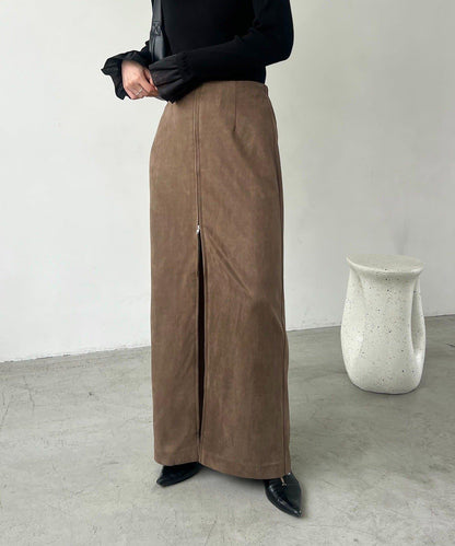 麂皮拉鍊半身裙