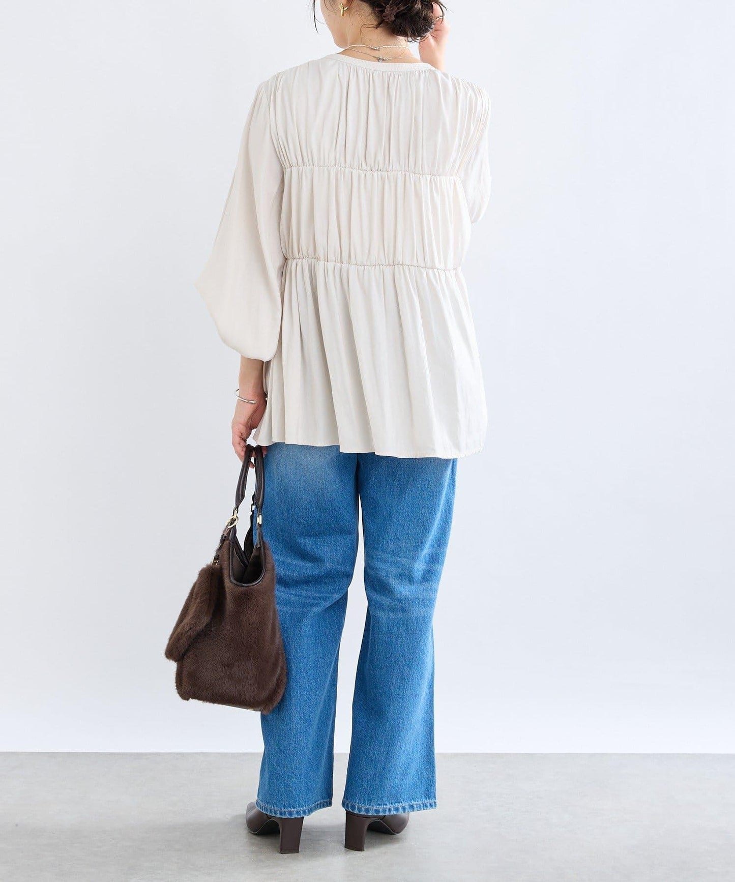 【2WAY款式】抽繩褶皺斜紋襯衫