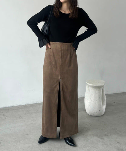 麂皮拉鍊半身裙