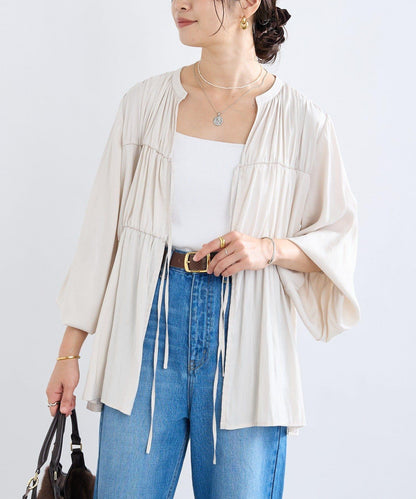 【2WAY款式】抽繩褶皺斜紋襯衫