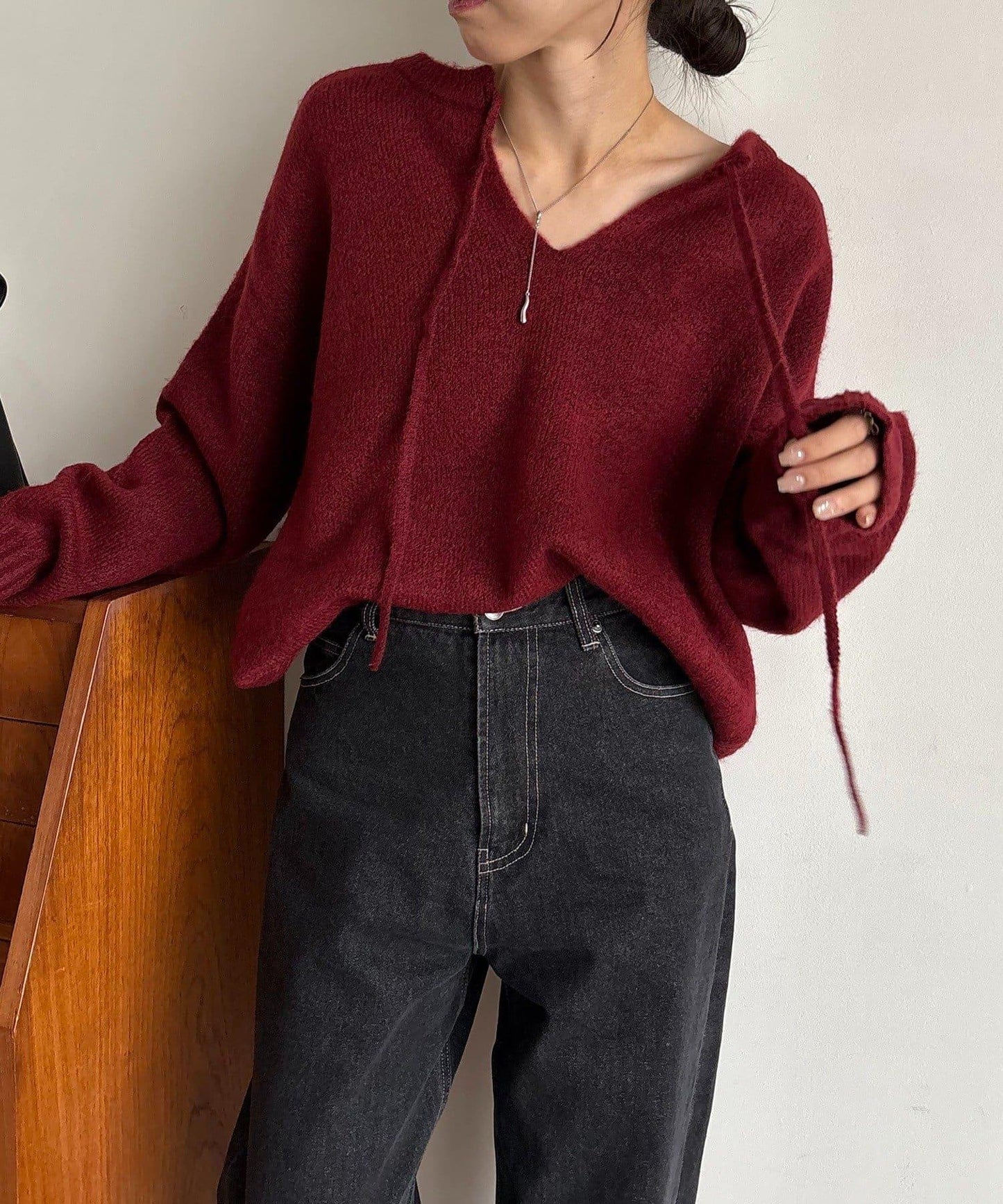 【前後兩穿】柔軟蓬鬆兩穿V領針織衫