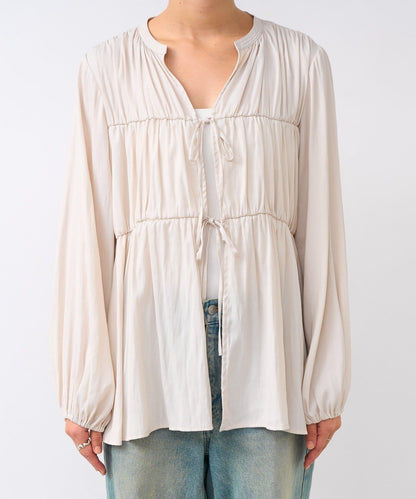 【2WAY款式】抽繩褶皺斜紋襯衫