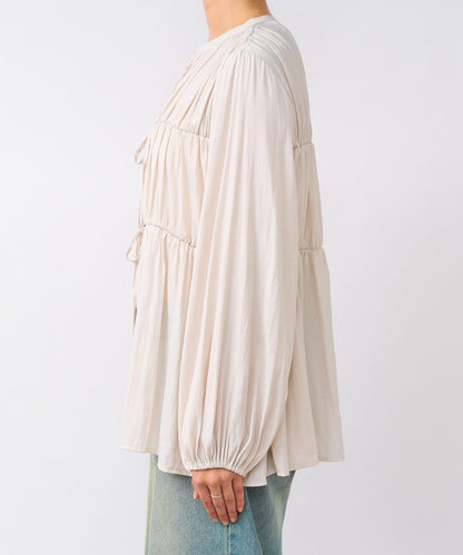 【2WAY款式】抽繩褶皺斜紋襯衫