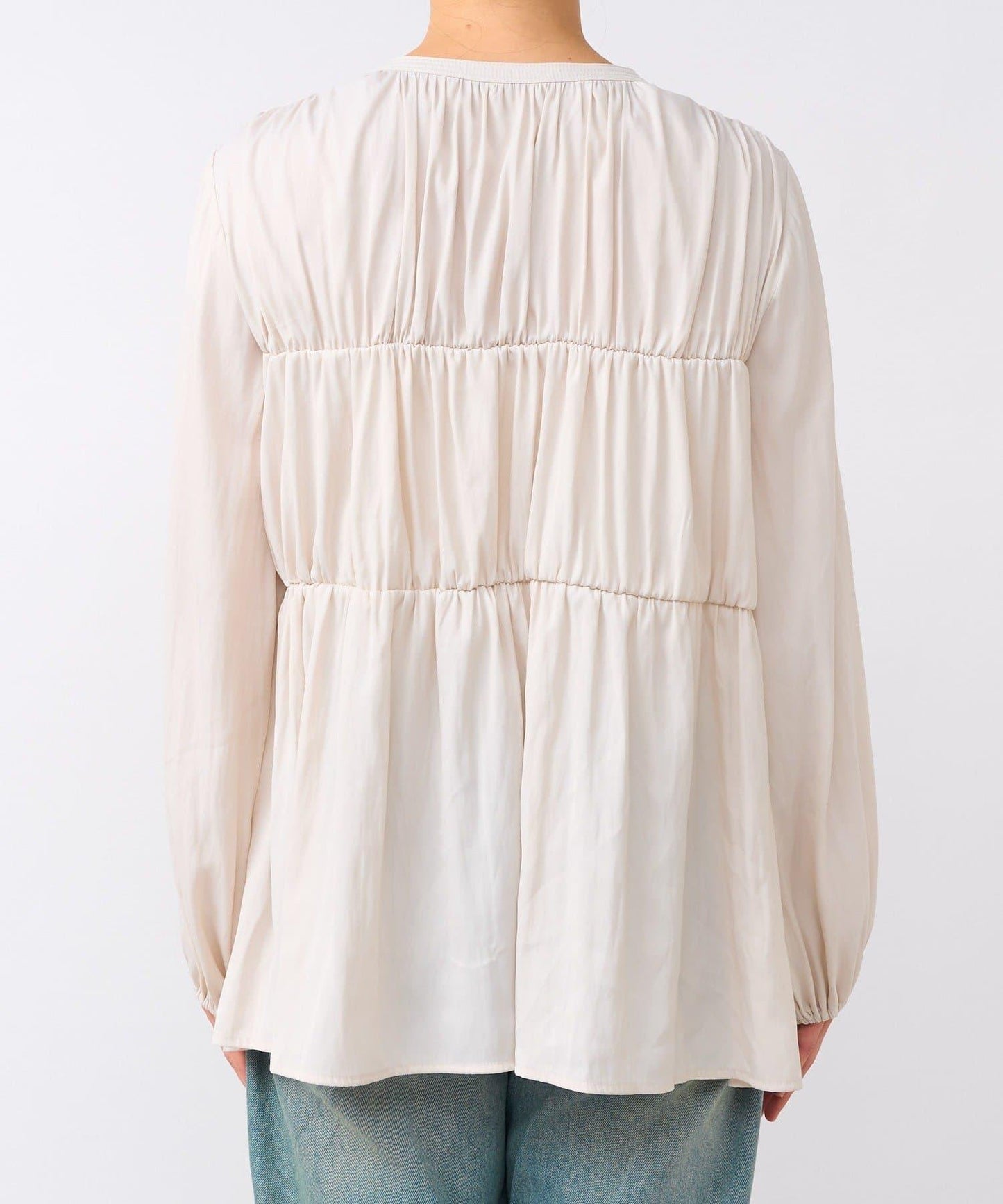 【2WAY款式】抽繩褶皺斜紋襯衫