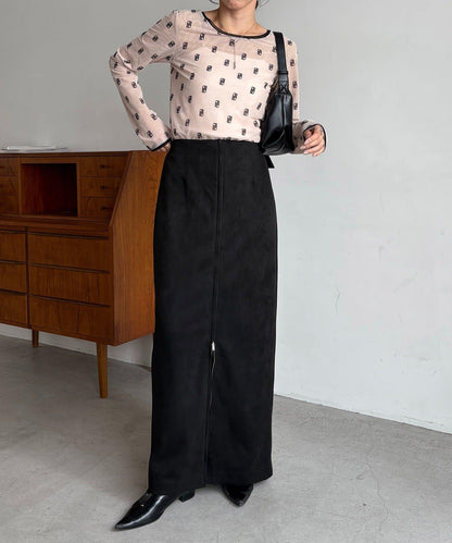 麂皮拉鍊半身裙