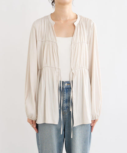 【2WAY款式】抽繩褶皺斜紋襯衫