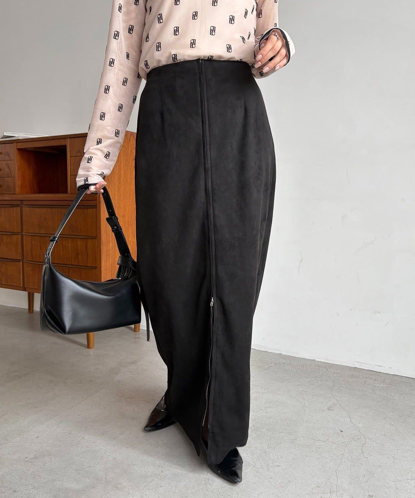 麂皮拉鍊半身裙