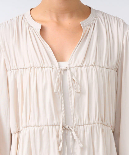 【2WAY款式】抽繩褶皺斜紋襯衫