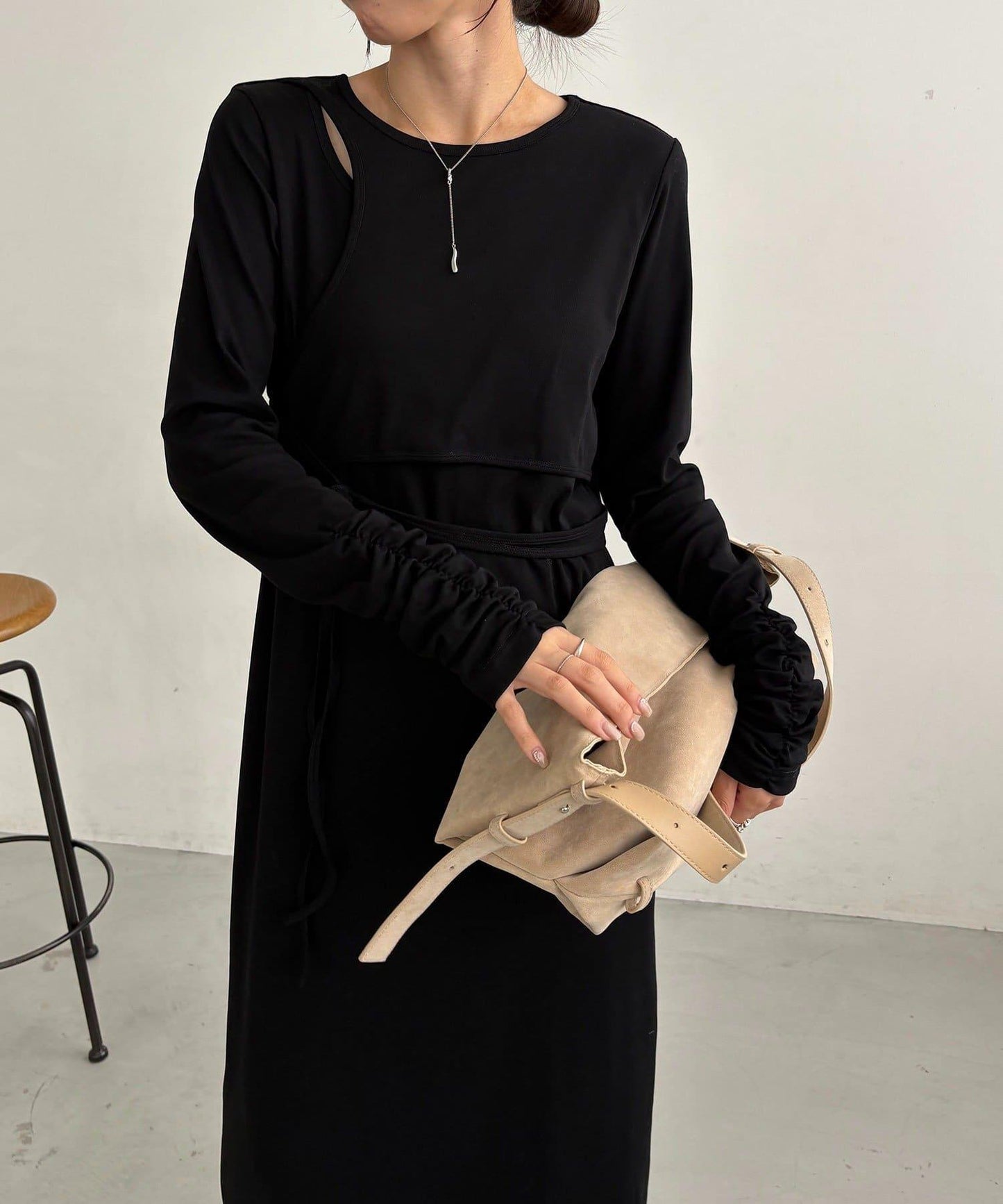 【CAPRICIEUX LE'MAGE】拼接不對稱連衣裙