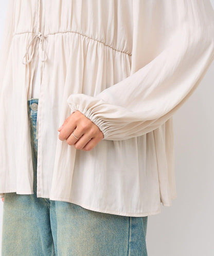 【2WAY款式】抽繩褶皺斜紋襯衫