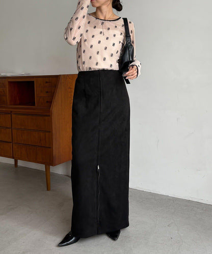 麂皮拉鍊半身裙