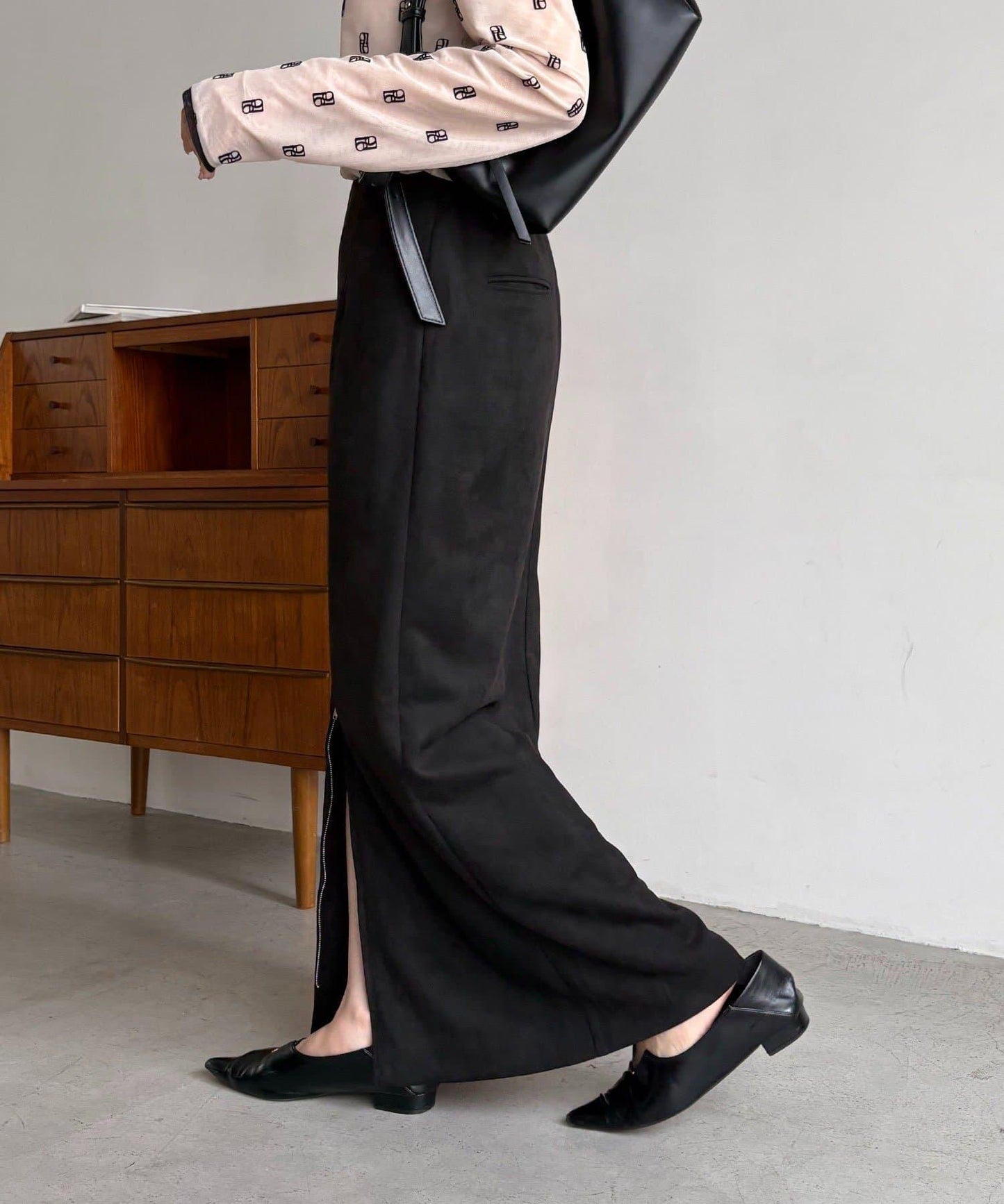 麂皮拉鍊半身裙