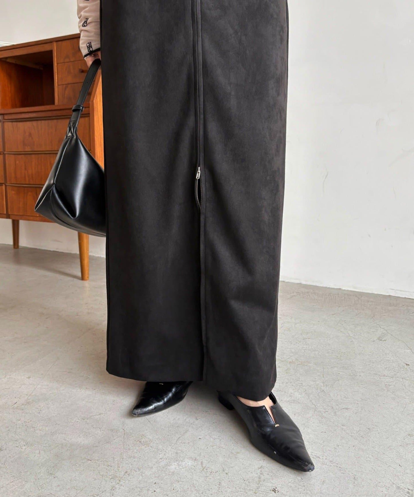 麂皮拉鍊半身裙