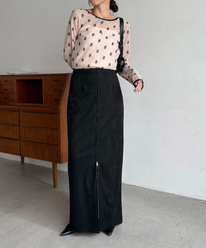 麂皮拉鍊半身裙