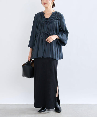 【2WAY款式】抽繩褶皺斜紋襯衫