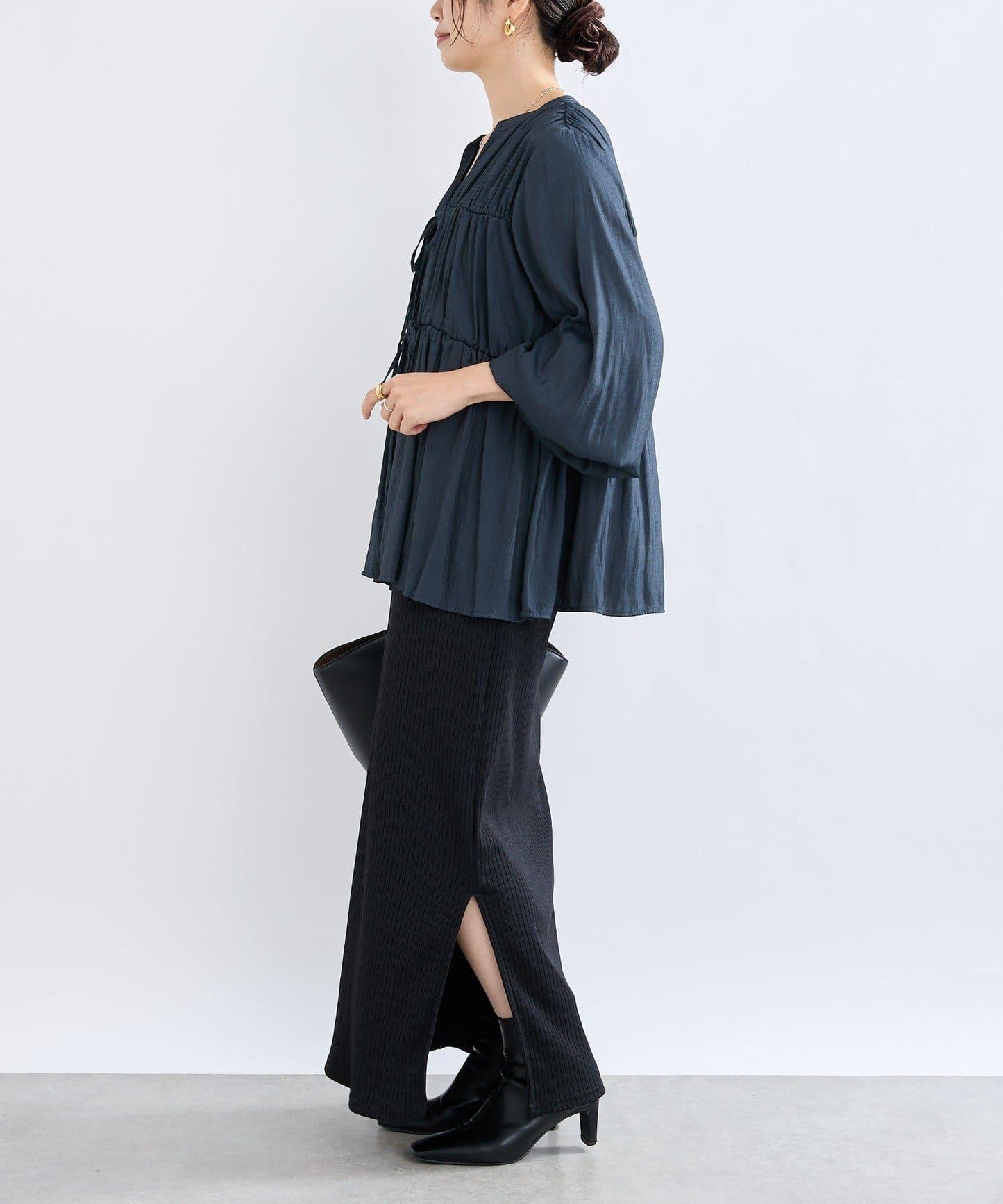 【2WAY款式】抽繩褶皺斜紋襯衫