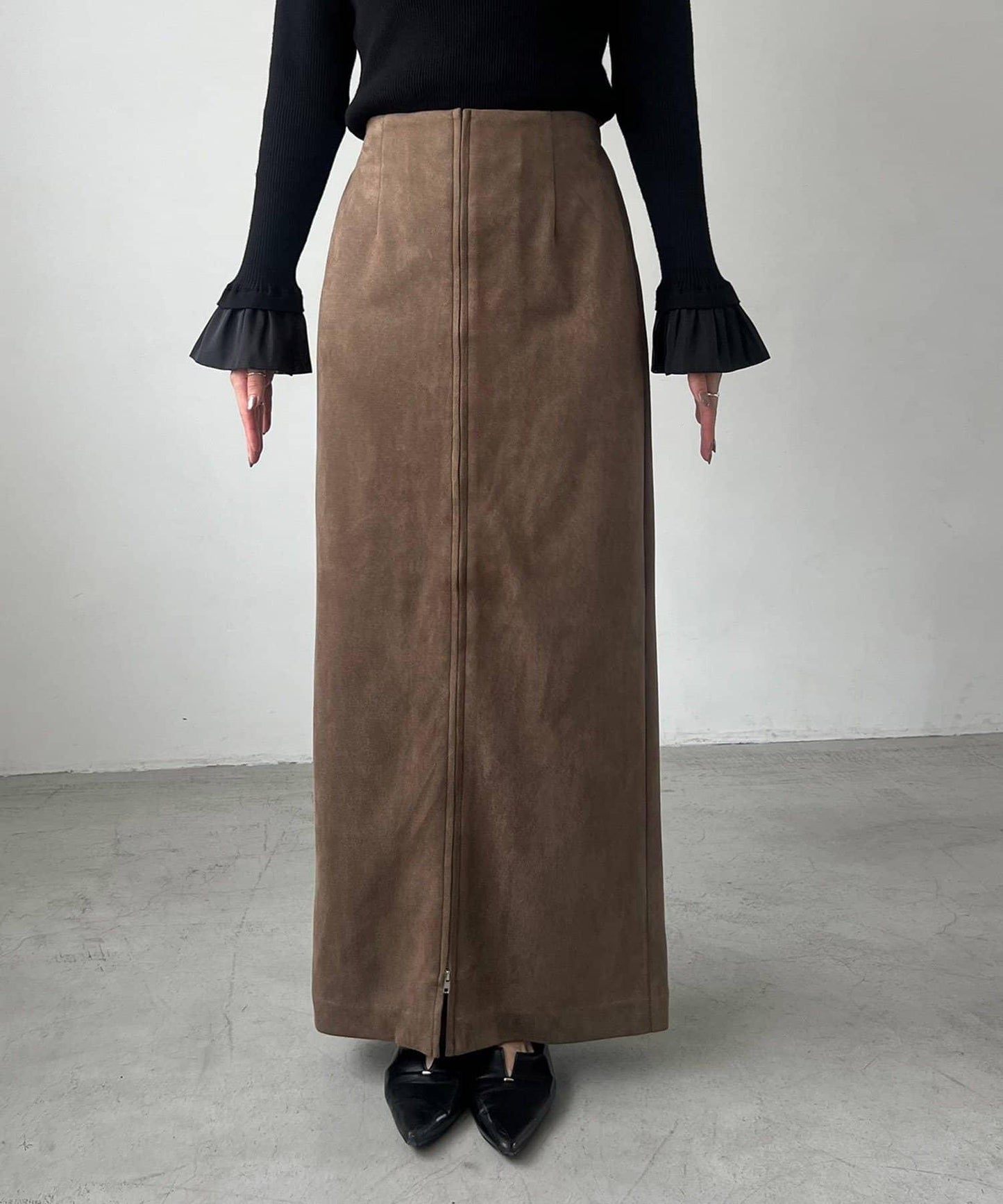 麂皮拉鍊半身裙