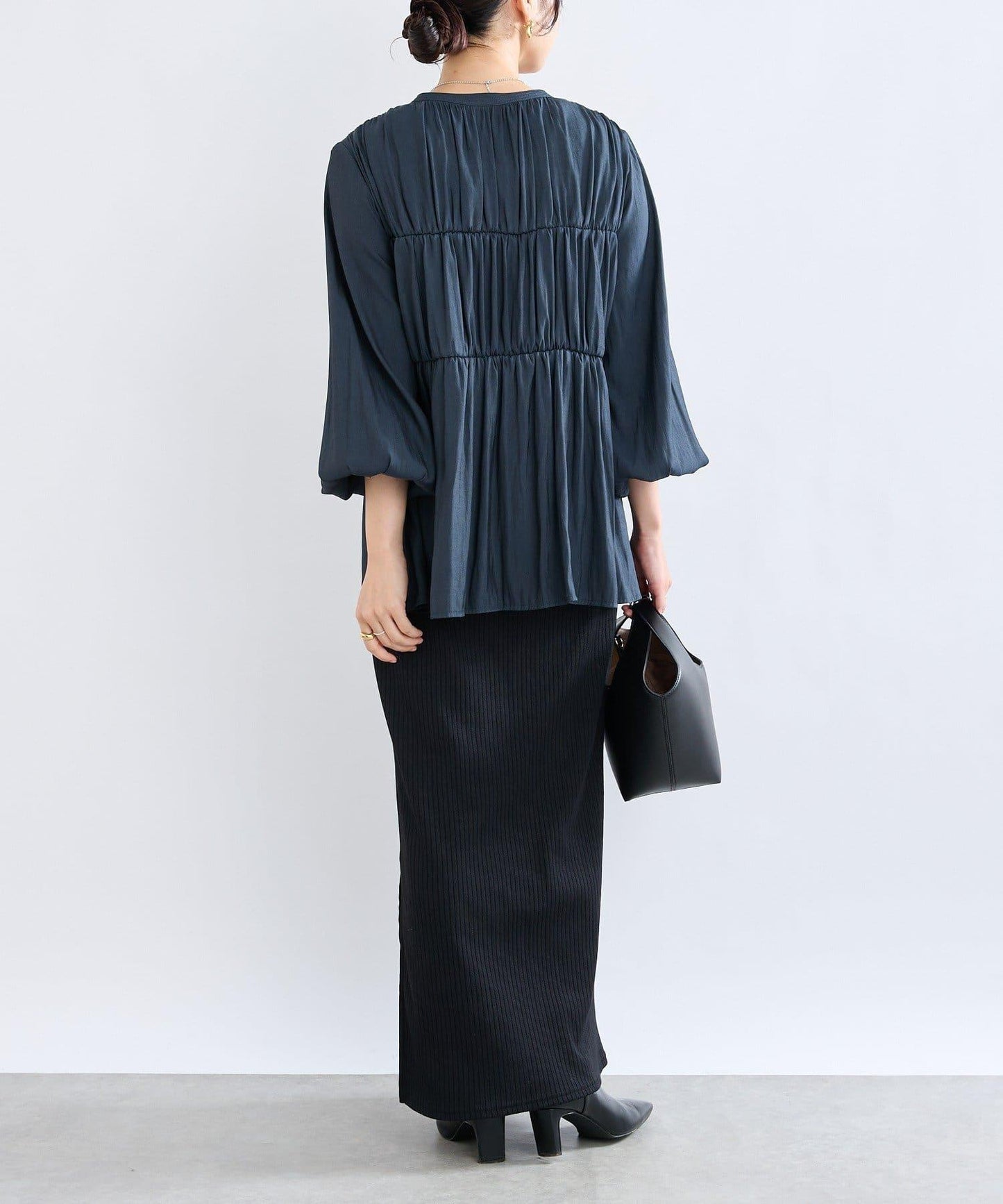 【2WAY款式】抽繩褶皺斜紋襯衫