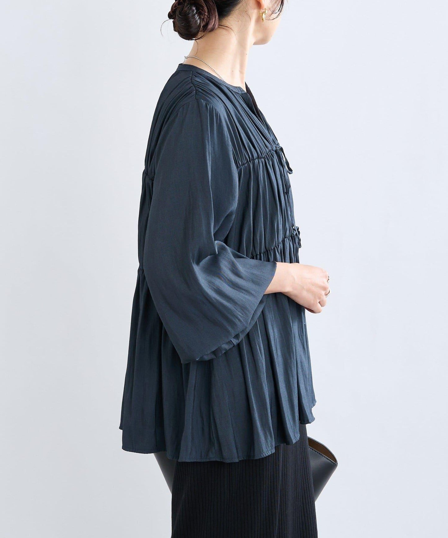 【2WAY款式】抽繩褶皺斜紋襯衫