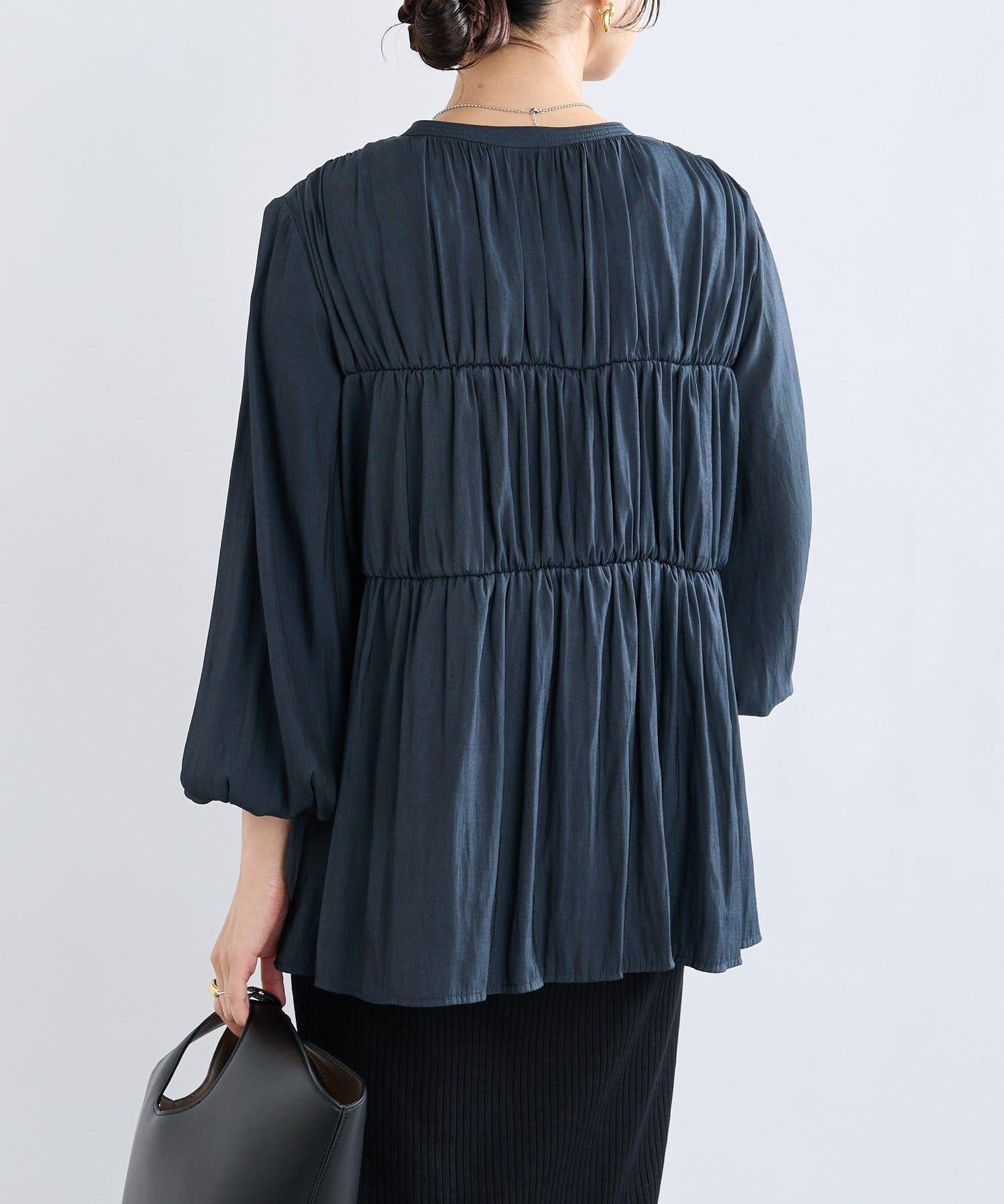 【2WAY款式】抽繩褶皺斜紋襯衫